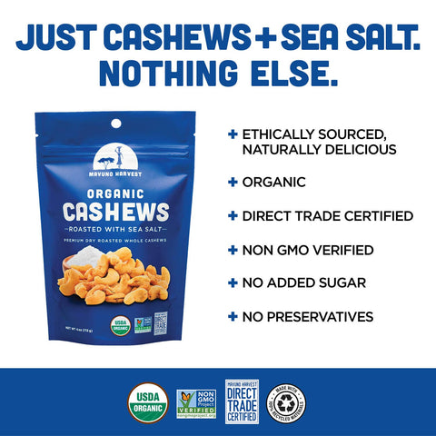 Organic Roasted Cashews with Sea Salt: 4 OZ